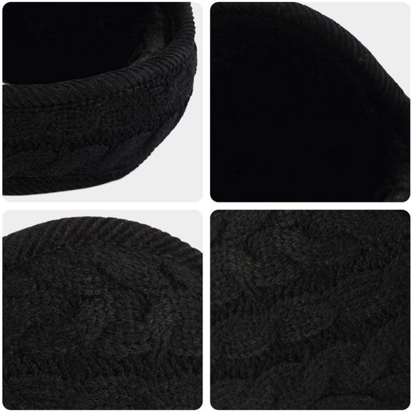 Unisex A-black Warm Knit Cashmere Adjustable Wrap Outdoor Fur Earwarmer - Picture 4 of 6
